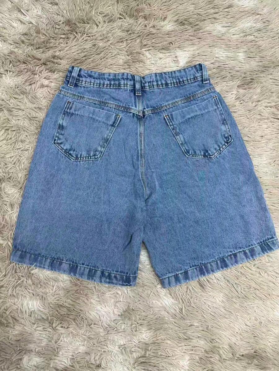 Bermuda Jeans Shorts Basic Denim With Pocket For Women - Medium Wash - View 1