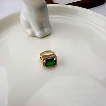 1pc Copper Inlaid Green Rectangular Cubic Zirconia Fashion Clip-On Earrings, Suitable For Daily Wear And Gift