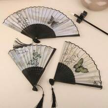 1pc Vintage Style Folding Fan, High-Quality Retro Foldable Fan, Suitable For Outings, Gifts, Hanfu & Cheongsam Accessories, Dance & Tao, Portable Folding Fan, Random Fan Hole Design