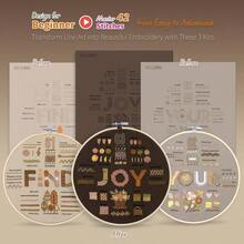 Embroidery Kit Adult Beginners, 3 - Pack 33 - Practice Samplers, Pre - Stamped Patterns, 8 - Inch Hoop, Threads Needles, Step - By - Step Guide Video, Needlework Women