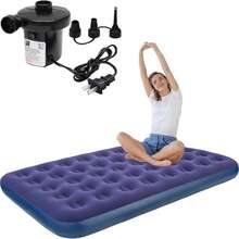 Colchón de aire flocado de lujo para acampar con bomba de aire eléctrica gratuita, impermeable, para interiores y exteriores, inflado rápido, colchón de cama de aire con superficie cómoda Colchón de aire Dual Deluxe de doble elasticidad, material PVC, almohadilla rectangular, sin carga, con sistema de inflado/desinflado rápido, para camping, viajes, cama de emergencia para el hogar - Tipo de Enchufe A USA (110-127V) - Ver 2