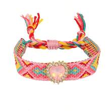 1pc Bohemian-Style Creative Fashion Elegant Minimalist Heart-Shaped Crystal Braided Bracelet For Women, Sisters, Or Couples Perfect For Daily Wear, Dates, Parties, Holidays, Gifts, Or Vacations Adjustable Size