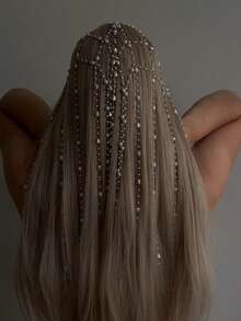 1 szt. Nowa, stylowa opaska na głowę z frędzlami w kratkę, elegancka opaska do włosów dla kobiet, ozdoba na głowę, biżuteria na głowę, ozdoby do włosów, biżuteria do włosów, łańcuszek na głowę, łańcuszek z wisiorkiem, ślub, stylizacja na imprezę, akcesoria do włosów, przyszła panna młoda, akcesoria do włosów dla kobiet - Srebro - Zobacz 2