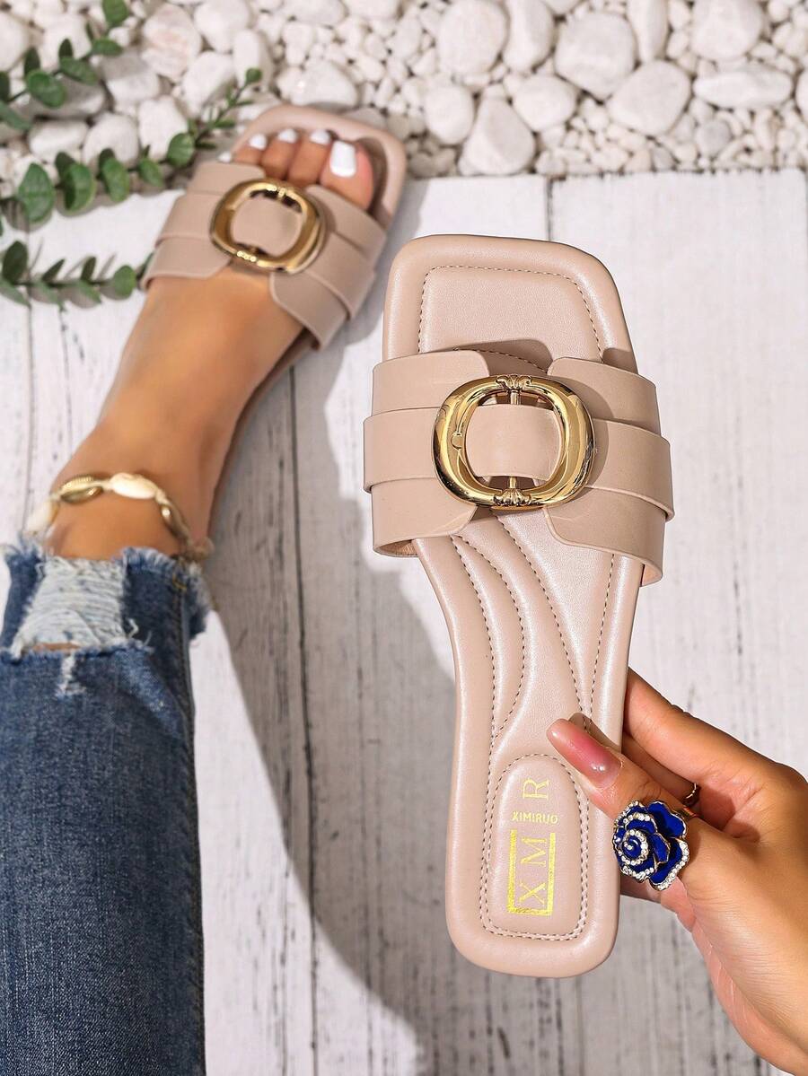 New Spring/Summer Fashion Brand H Style Women Slippers, Casual Strap Slip-On Roman Sandals, Comfortable Slip-On Mule Sandals In Black, Beige, Brown, Flat, Embossed, Desert Key, French Elegant Rhinestone Thick Bottom Wedge Sandals, Beach Shoes, Minimalist Indoor Outdoor Slide Sandals, Crocodile Pattern Flat Strap Sandals