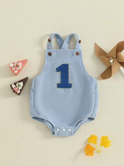 Baby First Birthday Romper Loose Fit Number Print Sleeveless Infant Jumpsuit For Daily Life And Birthday