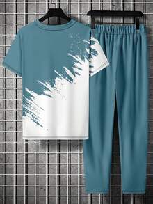 Men's Printed Crew Neck Short Sleeve T-Shirt And Pants Set