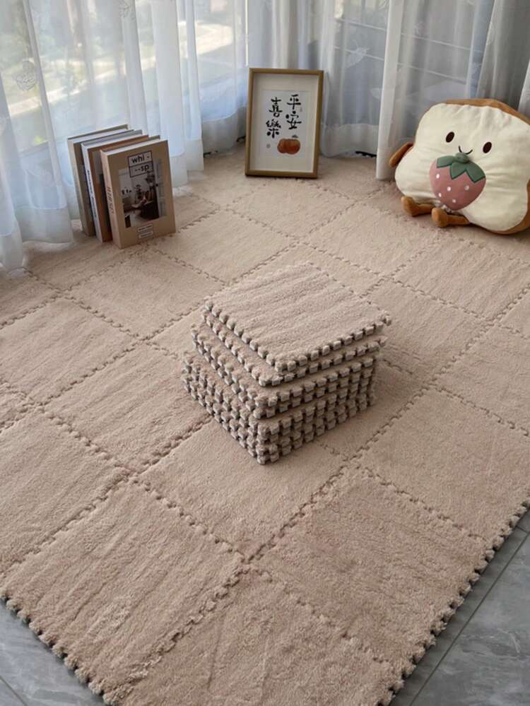 16 Peças Tapetes de Retalhos de Cor Sólida para Uso Doméstico, Tapetes de Espuma Grossa Decorativos de Quebra-cabeça para Quarto, Tapetes de Retalhos de Cor Sólida Felpudos e Aparáveis - Multicolorido - Visão 1