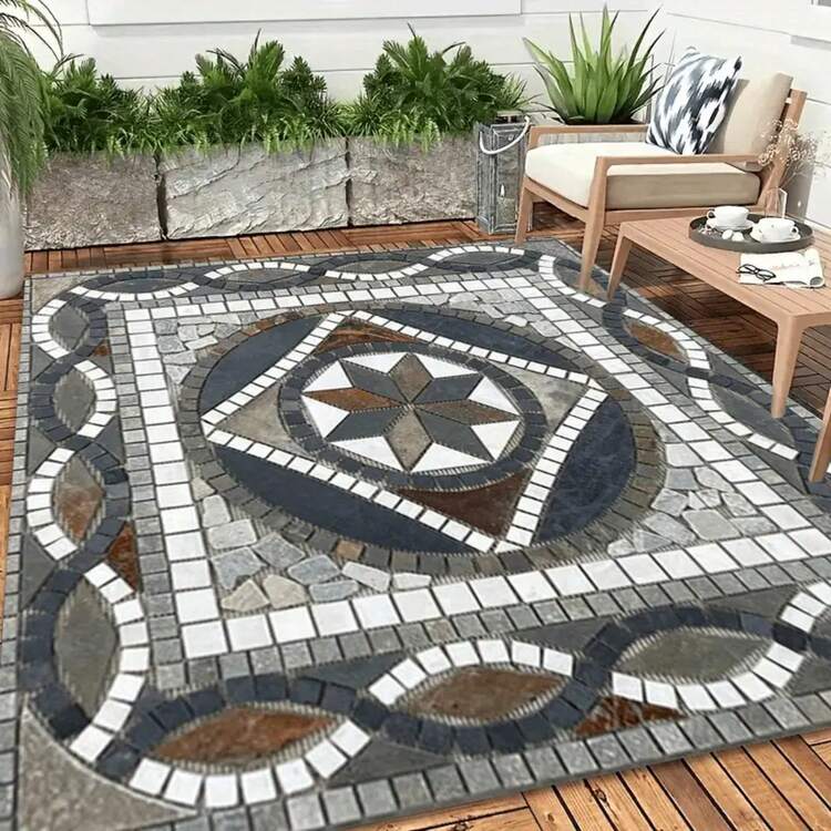 Bohemian Style Retro Marble Pattern Outdoor Carpet, Material Flat Print Soft Carpet, Suitable For Courtyard, RV, Beach, Garden, Terrace And Hardwood Floor, Holiday Decoration, Courtyard Decoration - Nhiều màu - Xem 5