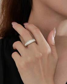6mm White/Black Ceramic Rings Plus Cubic Zirconia For Women Comfort Fit Engagement Wedding Band Size 5-122025 - 6mm White+Gold - View 4