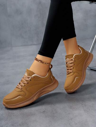 Camel Retro Running Shoes For Women, Patchwork Colorblock Design Versatile Casual Sneakers, Lightweight Breathable Running Shoes For Women 2025 Autumn/Winter, Leather Upper Comfortable Walking Shoes With Shock Absorption And Anti-Slip Rubber Sole, Suitable For Mothers, Hotel Staff, Outdoor Sports And Hiking