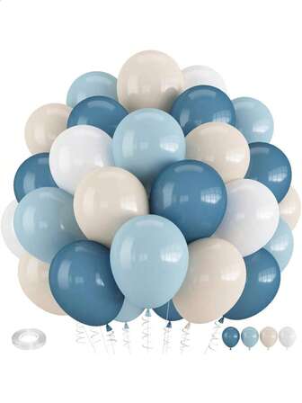 41pcs/Dusty Blue Balloons, 10 Inch Slate Baby Blue And Sand White Balloons For Boys Baby Shower Bridal Shower Engagement Wedding Birthday Party Decorations
