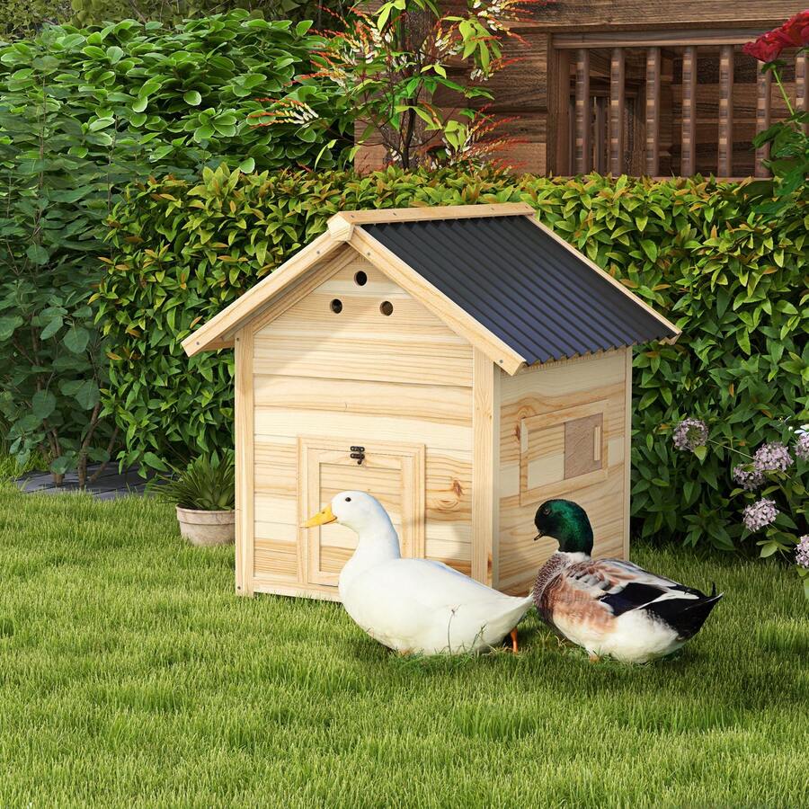 PawHut Wooden Duck House, Poultry Coop With Double Doors, Openable Roof - Màu vàng - Xem 1