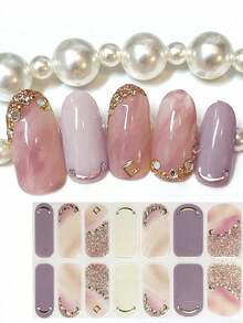 Almond Pink Marble Texture 3D Crystal Diamond Gradient Nail Art Sticker, DIY Nail Jewelry, Faux Diamond Nail Decals - Baby Pink - View 2