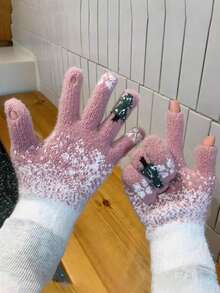 Women's Gloves With Winter Exposed Fingers, Thick And Warm, Cute Student's Anti Cold Yarn, Touch Screen Christmas Tree Gloves