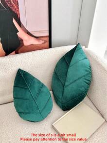 1pc Solid Color Leaf Decorative Throw Pillow, Suitable For Living Room Sofa, Bedroom Bedside, Cushion - Dark Green - View 1