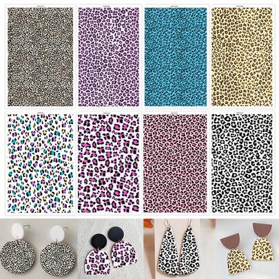 DONQE Colorful Leopard/ Flowers Print Water Transfer Paper, Double-Sided Water Clay Transfer Stickers DIY Handmade Mold, Soft Ceramic Earrings Making