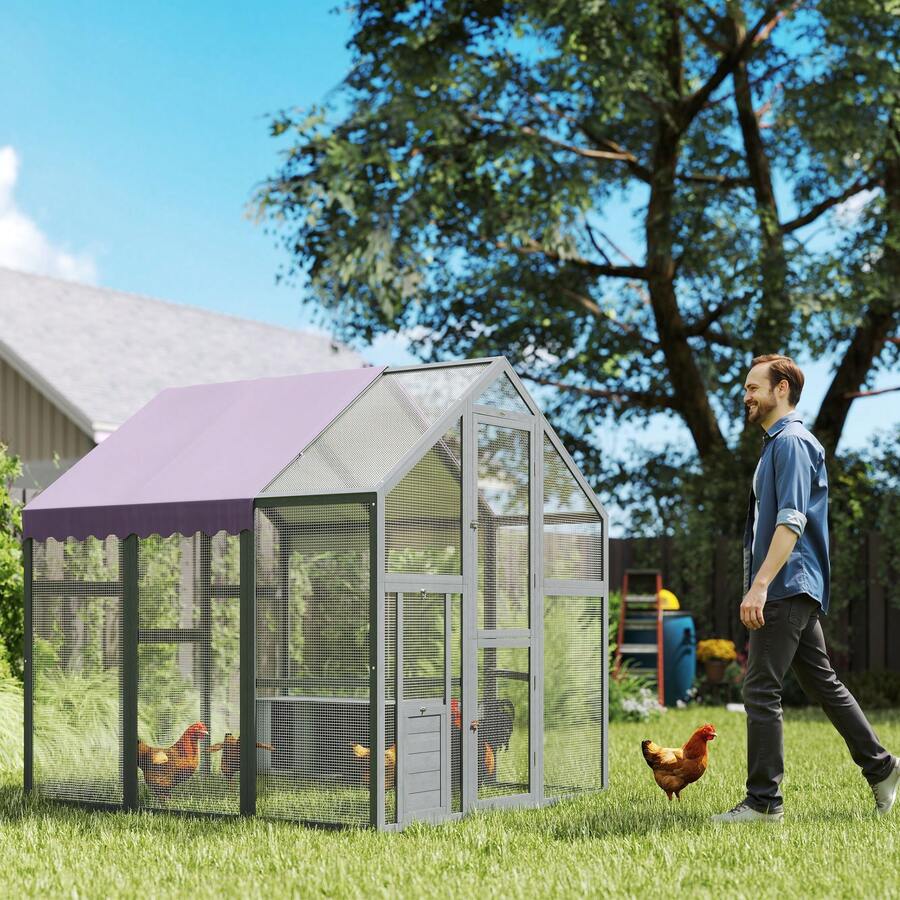 PawHut Large Walk In Chicken Run For 6-8 Poultries, 1.7 X 1.8 X 1.8 M - Grey - View 1