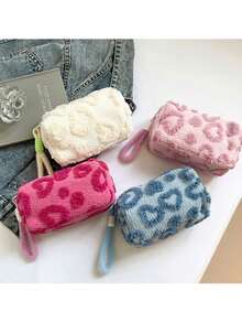 Honey Style Plush Makeup Bag Set - Hand Washable, Non-Polyester Cosmetic Pouch With Soft Lining Multifunctional Travel Organizer For Light Beige Care Products Lipstick Sanitary Items Blue Zipper Design Cute Pink Rose Red, Cute Makeup Pouch, Makeup Organizers And Storage, Makeup Bag For School, Monogrammed Makeup Bag, Makeup Kit Bag, School Essentials, Beauty Lovers, Students Organizer - Multicolor - View 8