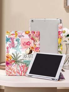 椰子、棕榈树、芙蓉花图案保护套，兼容 iPad (A16) 第 11 代 11 英寸 (2025)、Apple iPad Air 11 (2025)、iPad 第 10 代 10.9 英寸 (2022)，带 Apple Pencil 插槽、三折支架、自动唤醒/睡眠功能，是返校、情人节、节日送礼佳品。
