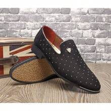 Men's Pointed Toe Rivet Dress Shoes Glitter Modern Metallic Slip On Loafers Plus Size-20256688 - Black - View 6