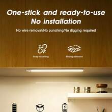 1条智能LED人体感应灯，纤细新月形灯条，适用于家居装饰，可充电自粘式橱柜/衣柜照明，20厘米/400毫安时、30厘米/600毫安时、40厘米、50厘米/1000毫安时感应灯