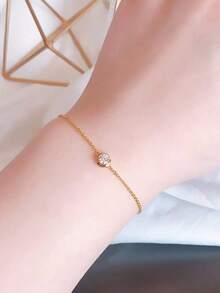 Stainless Steel Waterproof, Non-Fading, Fashionable, Simple Gold One Pendant Necklace And Bracelet Set Suitable For Women's Daily Wear