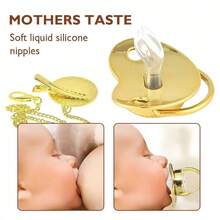 1 Pack Newborn Luxury Silicone Pacifier With Shiny Gems, Gold Baby Pacifier With Clip