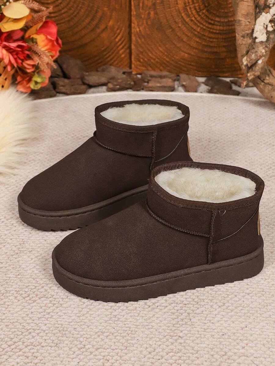 1 Pair Women's Solid Color Casual Thermal Lined Outdoor Snow Boots, Warm For Winter,Fur Boots - Coffee Brown - View 1