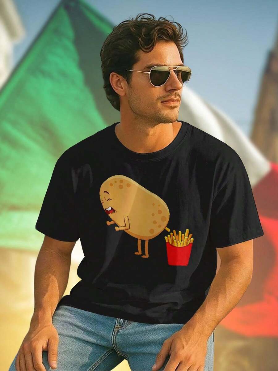 Funny Potato Fries T Shirt Uomo Maglietta Divertente Moda Casual Estiva Idea Regalo Stampa Originale Look Giovane Novità Offerta Imperdibile