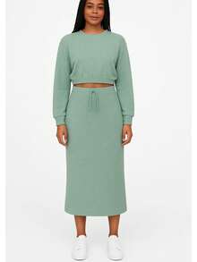 Women's Winter Set: Blouse And Woolen Skirt - 水綠 - 查看 2