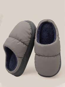 保暖拖鞋厚底家居拖鞋男士简约舒适情侣软底毛绒男拖鞋秋冬毛绒鞋 - 灰色 - 查看 6