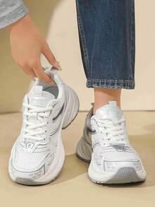 女士时尚运动鞋，休闲鞋，做旧厚底运动鞋，适合工作、旅行，百搭，建议订购大一码，春季、秋季 - 米色 - 查看 17