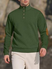 Men's Jacquard Knit Long Sleeve Top, Autumn/Winter Minimalist Stand Collar Undershirt, Solid Color Pullover T-Shirt, Men's Long Sleeve T-Shirt, Holiday Gift For Boyfriend