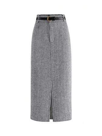 Falda ajustado elegante y suelta para oficina, de cintura alta elástica, con pliegues frontales, estilo retro francés, cómoda y versátil para uso diario, de pata de gallo, primavera/otoño