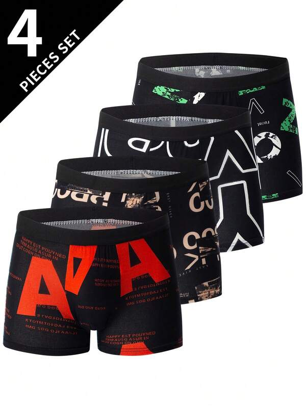 4pcs/Pack Men's Underwear, Sports Boxer Briefs, Comfortable Flat Front Shorts For Teenagers