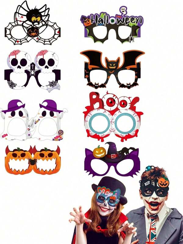 16/12pcs Halloween Party Paper Glasses – Funny Pumpkin, Ghost & Spider Shaped Photo Props, Trick Or Treat Costume Accessories, Kids & Adults Halloween Decorations, Party Supplies, Classroom & Home DIY Fun, Spooky Halloween Props For Birthday, Costume Party, Haunted House, Photo Booth, Halloween Parade, Family & Friends Fun