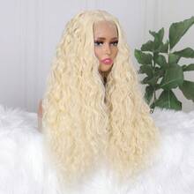 13x4 Lace Front Synthetic Wig, Suitable For Women, 613 Honey Blonde, Water Wave, Pre-Plucked, With Baby Hair, Suitable For Cosplay, Daily Wear, Party, Heat Resistant Fiber Material - Multicolor - View 4