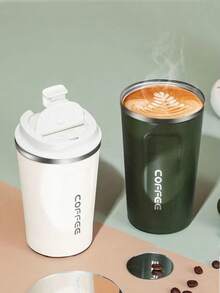 1 pieza Taza de café de acero inoxidable de 380/510ml, Taza portátil, Botella de agua para coche, Aislamiento de 6 horas, Botella de agua deportiva de gran capacidad para bebidas frías y calientes, Diseño antideslizante, Sello súper fuerte, Adecuada para leche, café, té caliente, bebidas frías, jugo, Regalo perfecto - Multicolor - Ver 3