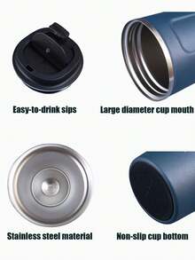 1 pieza Taza de café de acero inoxidable de 380/510ml, Taza portátil, Botella de agua para coche, Aislamiento de 6 horas, Botella de agua deportiva de gran capacidad para bebidas frías y calientes, Diseño antideslizante, Sello súper fuerte, Adecuada para leche, café, té caliente, bebidas frías, jugo, Regalo perfecto - Multicolor - Ver 8