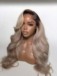 Ombre Brown Roots Ash Blonde Body Wave Lace Front Wigs Human Hair Pre Plucked Invisible Knots 13x4 HD Transparent Lace Frontal Wigs For Women 180 Density Lace Closure Wigs Human Hair Water Wave Glueless Wigs With Baby Hair True To Length