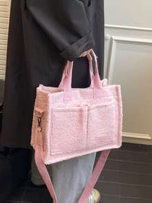 春夏新款花卉波點印花度假風女士手提托特包，筆電公事包，通勤包，斜背包，簡約購物袋，大容量多口袋甜美日常托特包 - 粉色 - 查看 5