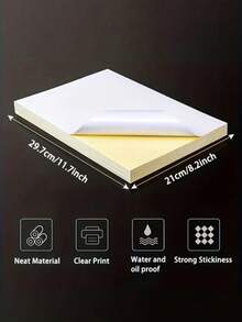 50 Sheets Sticker Paper A4 Glossy Self-Adhesive Sticker Label Paper, Glossy White Waterproof Labels For Laser And Inkjet Printers