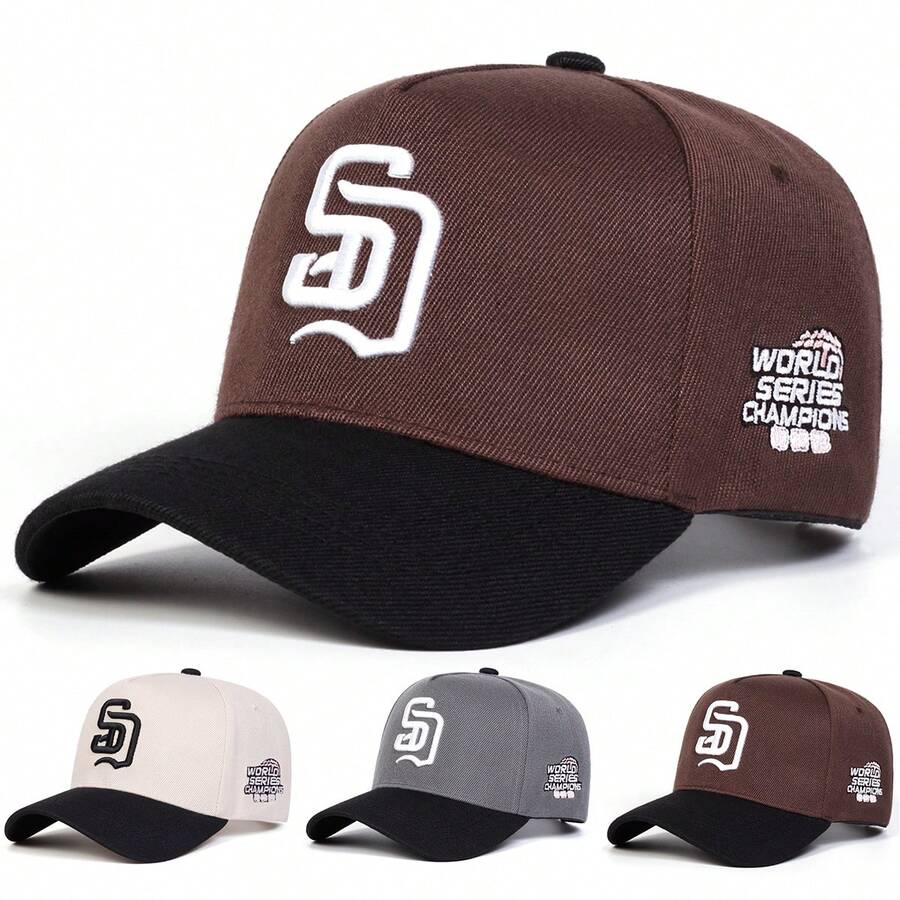 1Piece Men Letter Embroidered Patchwork Baseball Cap Outdoor Adjustable Sunscreen Leisure Hat Spring Autumn Travel Tourism Beach Vacation - 彩色 - 查看 1