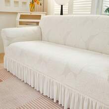 1pc Solid Color Jacquard Thick Elastic Skirt Style Sofa Cover, Soft Fabric Suitable For Living Room, Bedroom, Study - Big Leaf Skirt- - View 8