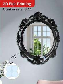1 Piece, 2D Flat Printing Wall Mirror, Baroque Style Wall Mirror - Exquisite Retro Decoration Makeup Mirror, French Gothic Style Makeup Mirror, Bohemian Style Mirror, New Home Wall Makeup Mirror, Personalized Home Decoration, Room Decoration, Mirror Wall Sticker, Suitable For Living Room, Bathroom, Terrace Wall Decoration, Outdoor Garden Decoration - Multicolor - View 15