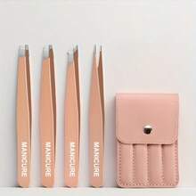 Juego de 4 pinzas de acero inoxidable de colores, herramienta portátil para dar forma a las cejas y eliminar el vello, pinzas para cejas de acero inoxidable en color morado, set de herramientas de maquillaje para extensiones de pestañas, dar forma a las cejas, depilar la barba y herramientas auxiliares para pestañas postizas (morado, rosa, negro)