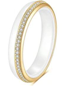 6mm White/Black Ceramic Rings Plus Cubic Zirconia For Women Comfort Fit Engagement Wedding Band Size 5-122025 - 4mm White & Gold - View 1