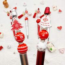 6 قطع من مجموعة أقلام وخرز خشبي بتصميم موضوع الفاكهة (تفاح، فراولة، مانجو، بطيخ، برتقال، عنب)، مناسبة لصنع المجوهرات DIY، الكتابة في المكتب والمدرسة، هدايا عيد الميلاد، وتوزيعات الحفلات