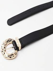 1pc Women's Large Metal Buckle Belt Suitable For Daily Use (Non-Genuine Leather) - Black - View 2