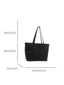 女士时尚休闲通勤单肩包，纯色大容量手提包适合约会、旅行、户外购物 - 黑色 - 查看 7